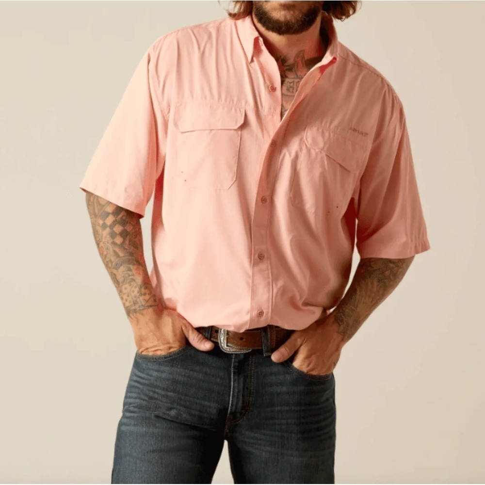 L.L Bean Short Sleeve Button Down Casual Shirt Men - Tropic Peach